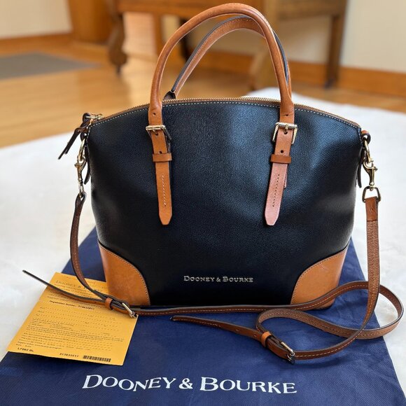 Dooney & Bourke Claremont Leather Black/Brown Domed Satchel/Crossbody/Sh… - Picture 1 of 16